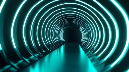 Naklejka premium Abstract Neon Tunnel with Turquoise Lights