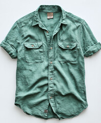 Trendy Green Short Sleeve Button Up Shirt for Men's Casual Summer Wear