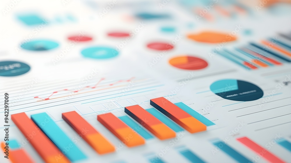 Poster colorful bar graph data analysis report close up