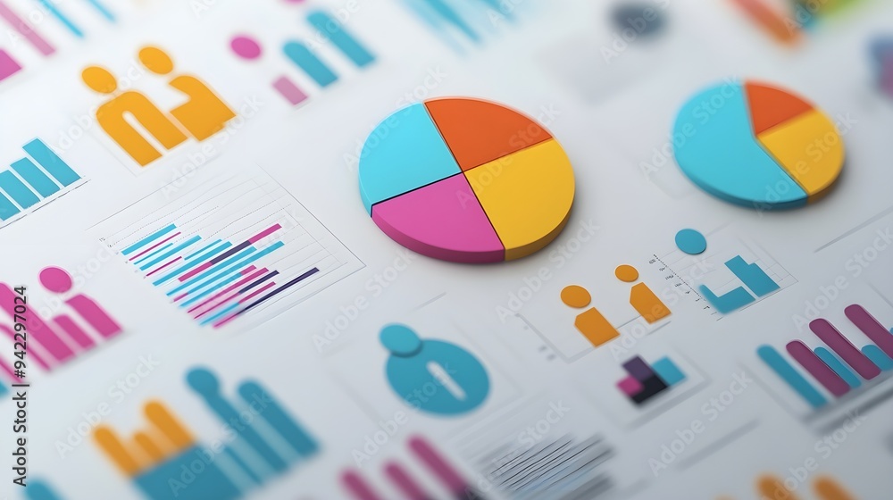 Poster colorful charts and graphs - data analysis concept