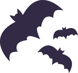 Three bats flying silhouette halloween illustration