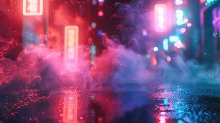 Nighttime scene of a city street filled with colorful lights