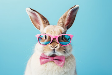 A rabbit wearing pink glasses and a pink bow tie, generative ai.