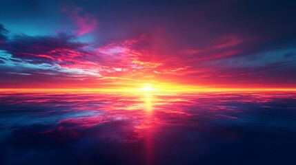 Obraz premium Dramatic Sunset Sky Over Ocean with Colorful Clouds