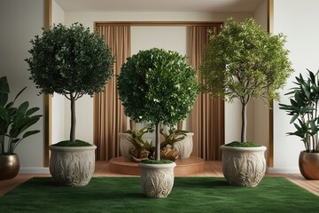 Fototapeta premium 3D Visualization of Buxus Sempervirens Plant Collection in Exotic Ecosystems and Sophisticated Arrangements