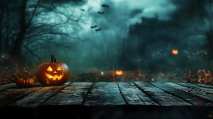 empty wooden table halloween theme