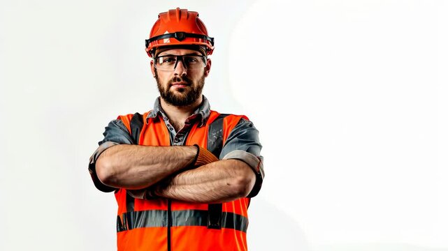 A skilled construction worker poses confidently in safety gear, showcasing determination and readiness for the challenges of the job ahead. This moment captures the essence of teamwork and safety