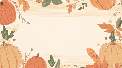 A cute thanksgiving or falll themed border with blank copyspace for a custom message - pumpkins, leaves and fall elements make a border for signage, menu invitation or poster, vintage illustration