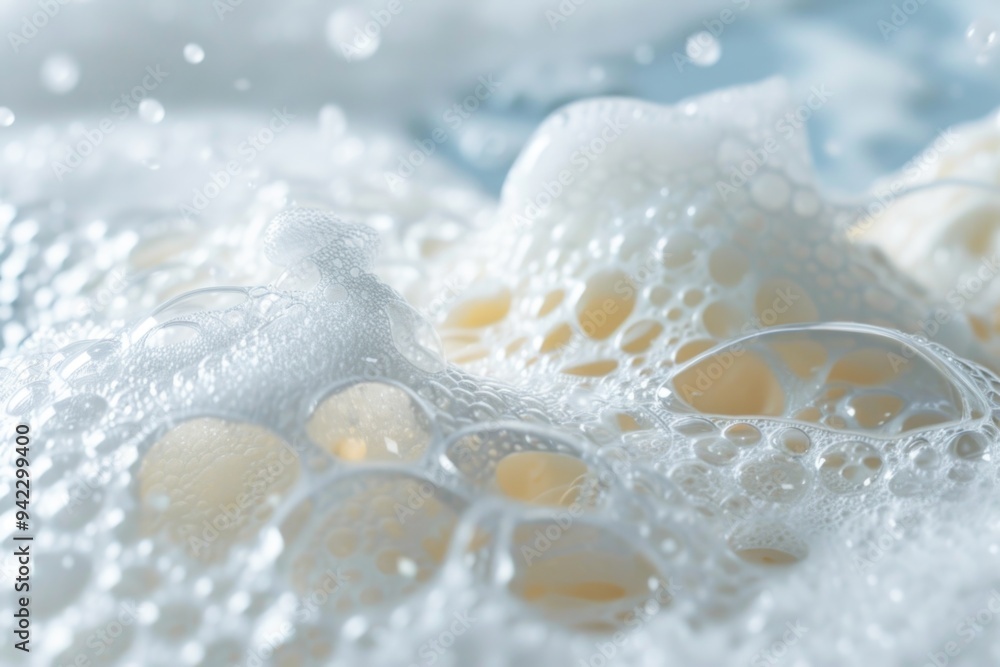 Poster A close-up view of a cluster of soap bubbles, with intricate details and textures