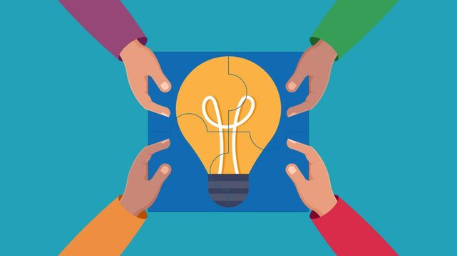 Animation of the Idea of ​​Teamwork. Hand Pairing Puzzle Concept