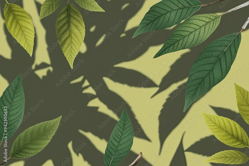Aufkleber summer background design with isolated leaf and branch shadow overlay effect