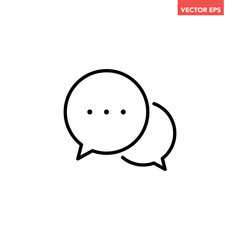 Black single chat bubble line icon, simple typing message bubble flat design vector pictogram, infographic interface elements for app logo web button ui ux isolated on white background
