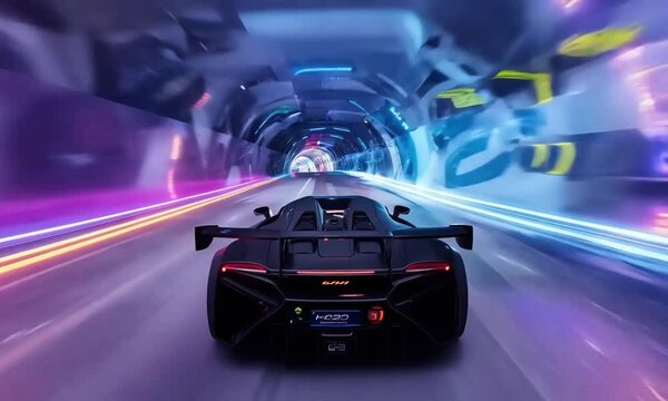 Experience the thrill of high-speed racing through a neon-lit tunnel with futuristic sound effects. Generative AI