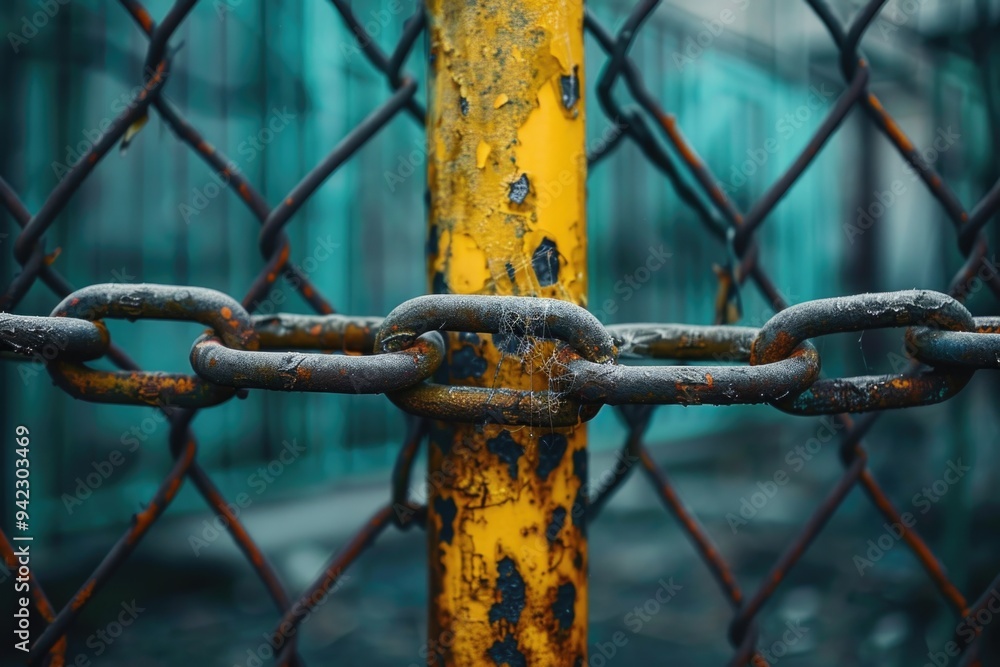 Poster A close-up view of a chain link fence with sharp details