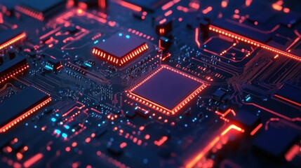 Glowing digital circuit board with cyber effects