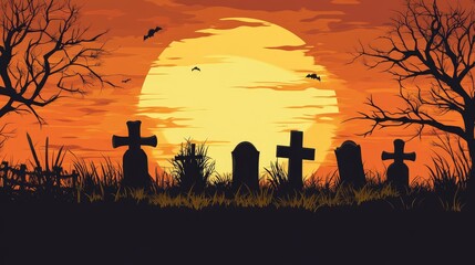 Naklejka premium graveyard silhouette halloween Abstract Background
