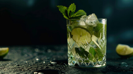 Mojito cocktail with mint in dark