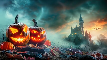 halloween backgrounds, spooky, dark, night, castle, pumpkin backgrounds concept