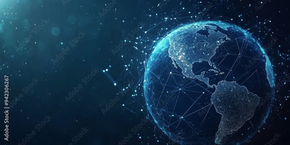 Poster this artwork is an abstract digital globe representing the interconnectedness of advanced technology