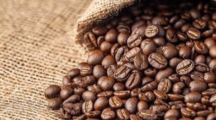 Roasted Coffee Beans in Burlap Sack
