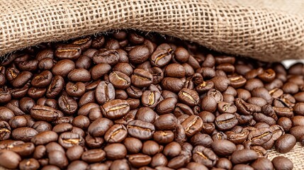 Coffee Beans Burlap Bag Close Up