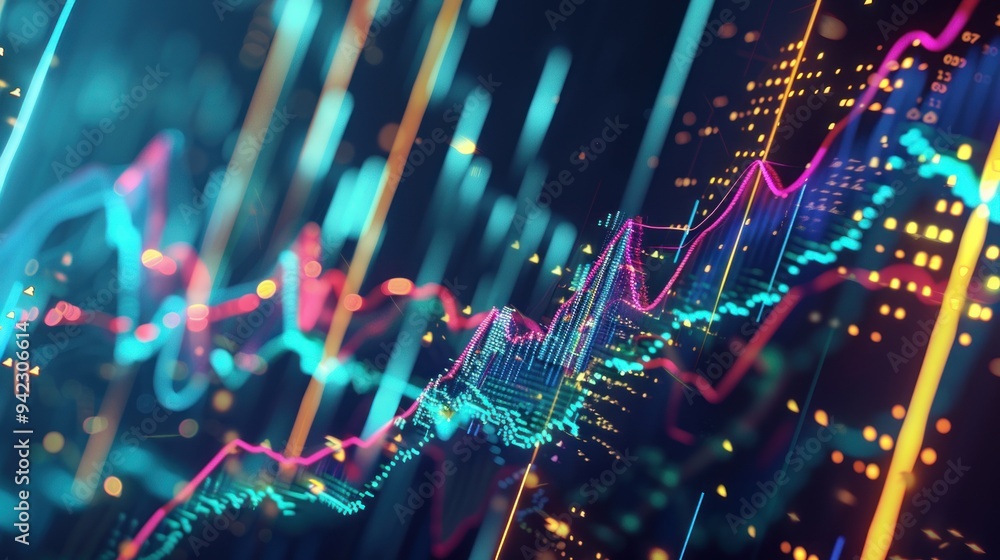 Fototapete abstract data visualization with colorful lines