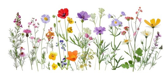 Wildflowers And Herbs With Example Of A Bouquet Of These Flowers Botanical Collection Summer Composition White Background Set Of Elements For Creating Collage Or Design Postcards Invitations