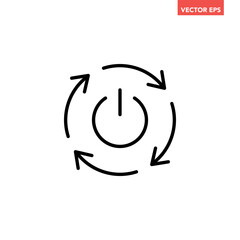 Black single automatic restart line icon, simple reboot power button lat design illustration pictogram, infographic vector for app ads web button ui interface elements isolated on white background