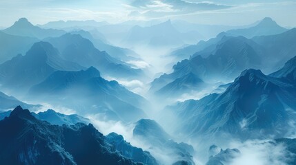 Fototapeta premium Misty mountains and sea of clouds, best for a tranquild backdrop.
