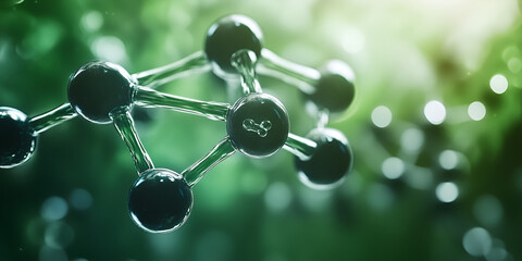  Molecular Structure with Green Background, Biology and Chemistry Concept , Close-Up of Molecules on Green, Science and Research Illustration