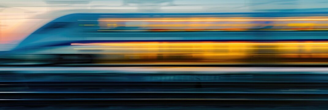 High-speed train captured in motion blur.