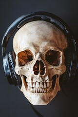 Skull Wearing Headphones ,on white