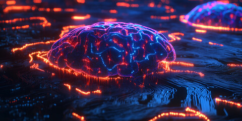  Futuristic Brain Circuitry, Artificial Intelligence and Neural Network Visualization , Digital Brain with Neural Circuits, AI and Technology Concept