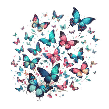 colorful butterflies flying watercolor style clip art preview