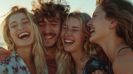 Obraz premium Group of Happy Friends Enjoying Laughing and Sharing Joyful Moments Outdoors