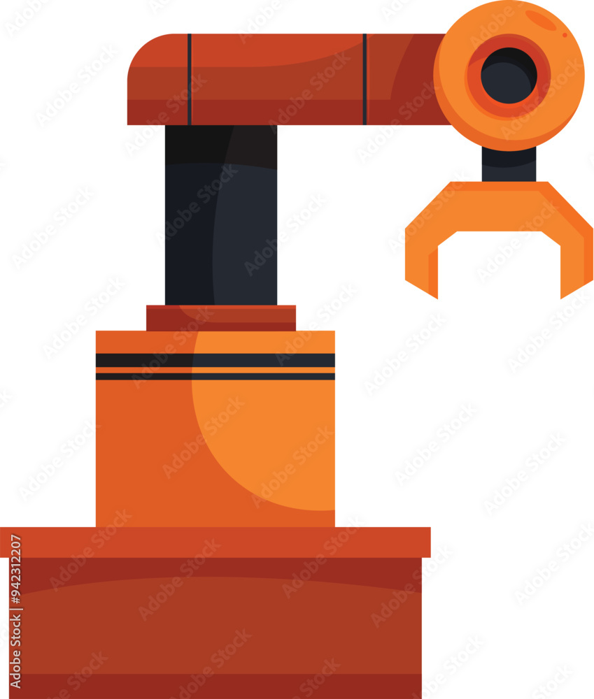 Poster orange robotic arm standing on a platform operating in a factory setting