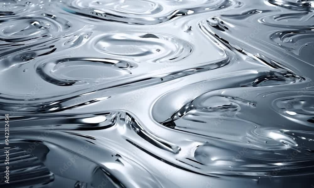Poster mesmerizing liquid patterns dance in the light, creating enchanting swirls of silver and movement in