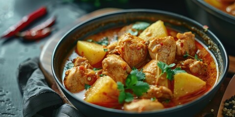 Fototapeta premium Aromatic Massaman Chicken Curry with Potatoes A harmonious and luxurious blend of sweet and mildly spiced flavors