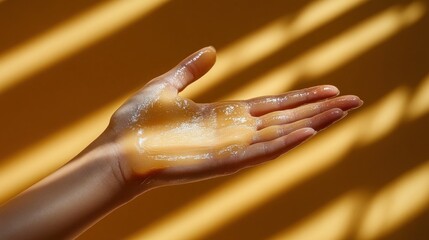 Close-up of a Hand with Creamy Substance