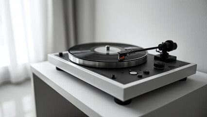 Modern Turntable with Spinning Vinyl Record