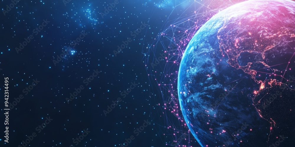 Aufkleber this captivating artwork features a glowing digital globe representing global connectivity, using vi