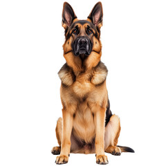 Obraz premium German Shepherd dog sitting and looking forward on transparent background