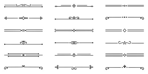 Text dividers doodle set. Wedding decorative elements. Divider ornament, borders, vintage line separators. Hand drawn vector illustration isolated on white background