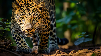 Fototapeta premium leopard, leopard family, wild leopard, close-up leopard, leopard resting, leopard attacking, wild leopard XXI
