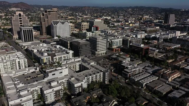 Glendale, California, USA - August 18, 2024: Afternoon sunlight shines on the downtown urban core of Glendale.