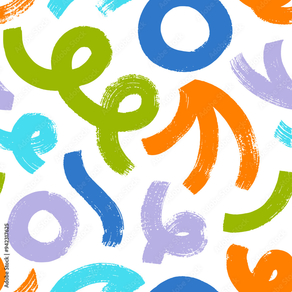 Poster colorful childish geometric seamless pattern with bold squiggles, curves and circles. abstract trend