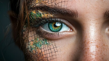 Obraz premium Close-up of a human eye with artistic face paint and intricate details.