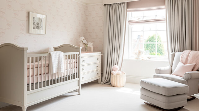 Baby room decor and interior design inspiration in beautiful English countryside style cottage