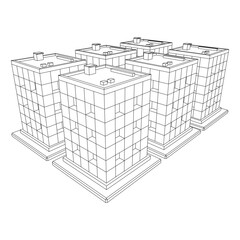 Residential and commercial Apartment building. Small city house. Wireframe low poly mesh vector illustration