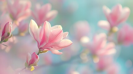 Fototapeta premium Pink magnolia flowers blooming in spring garden